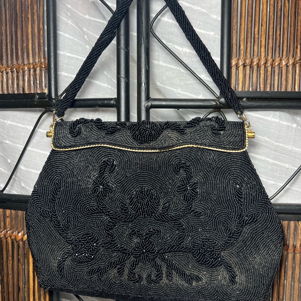 Vintage Black Beaded Evening Bag